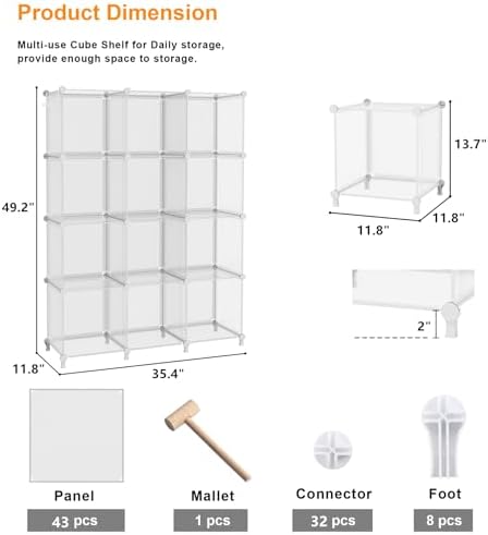 AWTATOS Closet Organizers, 12 Cube Storage Organizer, Transparent Twill - Image 3