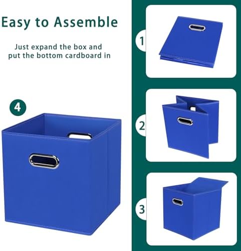Black Foldable Storage Cubes Bins, Fabric Storage Box Cubes Organizer Baskets with Dual Handles for Home Organizer,Set of 3,(Dark Blue) - Image 6