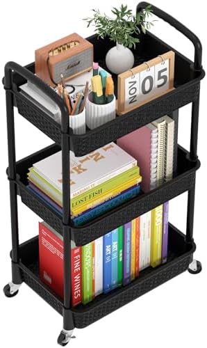 MOYIPIN 3-Tier Plastic Rolling Utility Cart with Handle,Black by MOYIPIN