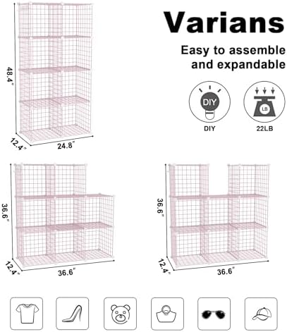 C&AHOME Wire Cube Storage, 8 - Cube Organizer Metal C Grids Units, Pink - Image 3