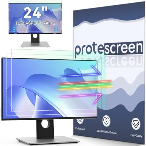 [2-Pack] 24 Inch Anti Blue Light Screen Protector Compatible With Lenovo Hp Dell Acer Asus Samsung etc Monitor 16:9 Aspect, Removable Anti Glare Filter Uv Blocker Shield Cover Eye Protection Film Laptop by Protescreen