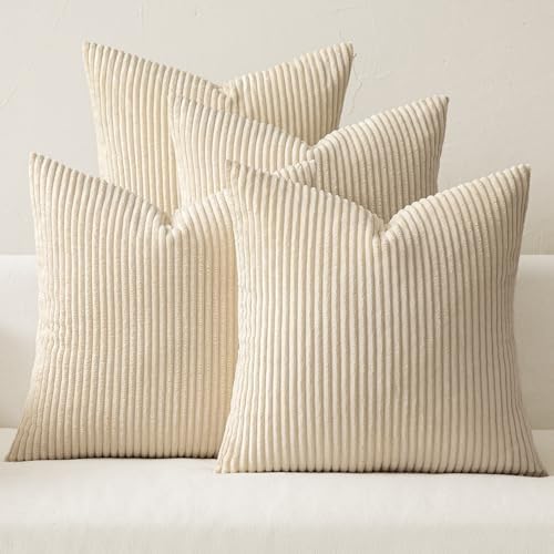 MIULEE Soft Corduroy Decorative Throw Pillow Covers Beige 18x18 by MIULEE