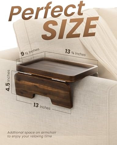 HOLANA 13.75" Acacia Couch Arm Tray with 360° Phone Holder, Walnut Color - Image 3
