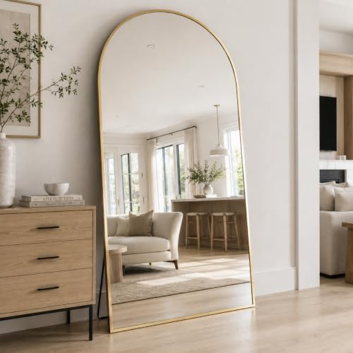 90''x46'' Oversized Full Length Mirrors, Arched Floor Mirror with Stand, Full Body Large Oversized Standing Mirror/Leaning/Hanging Wall Mounted for Living Room, Bedroom, Gold by TinyTimes