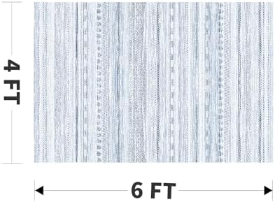 4x6 Area Rugs for Living Room Machine Washable Rug Distressed Indoor Carpet Neutral Moroccan Boho Rug Ultra Soft Area Rug for Bedroom Dining Room Playroom Office, Blue - Image 2