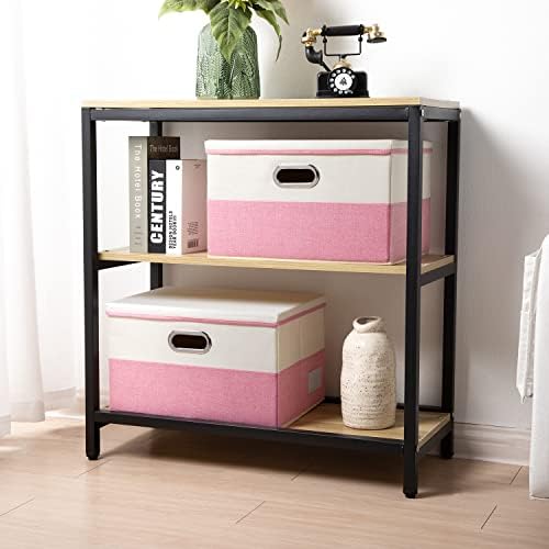 PRANDOM Large Collapsible Storage Bins with Lids [3-Pack] Fabric Foldable Storage Boxes Organizer Containers Baskets Cube with Cover for Home Bedroom Closet Office Pink&Cream(17.7x11.8x11.8) - Image 2