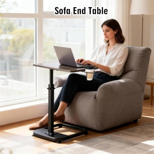 facka Adjustable Gray TV Tray Table with Rounded Metal Corners, C-Shaped Snack Table for Couch, Sofa, Bed or Chair, Small Space Side Table for Eating, Dinner, or Laptop Use - Image 6