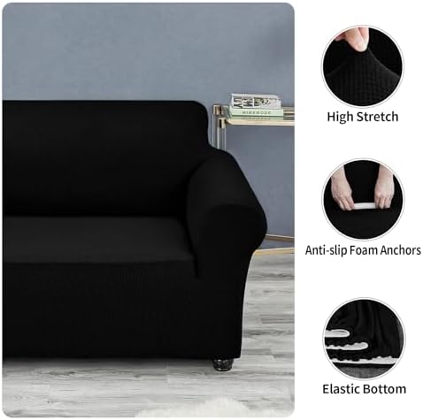 Joccun Stretch Chair Couch Cover,1-Piece Sofa Slipcover Spandex Jacquard Fabric Sofa Covers with Elastic Bottom,Washable Furniture Protector for Dogs,Cats,Kids(Armchair,Wide 35" - 55",Black) - Image 4