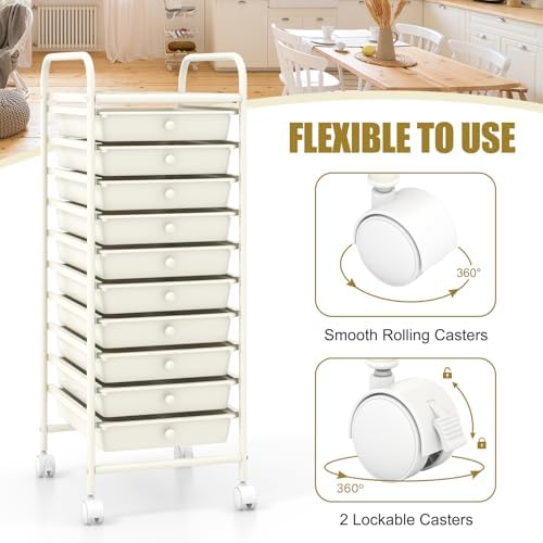 MEDIMALL 10 Drawers Rolling Storage Cart, Multipurpose Craft Storage Cart with Wheels, Mobile Tools Scrapbook Paper Organizer Cart for Office School Home Use - Image 5