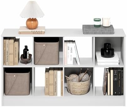 Furinno Jensen Book Shelf, 8-Cube Farmhouse Bookshelf, Display Bookcase, 11.8 x 47.6 x 26.8, for Living Room, Bedroom, Home Office, White - Image 4