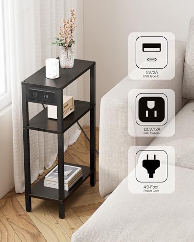 TUTOTAK Narrow Side Table, 3-Tier Small End Table with Charging Station - Image 7