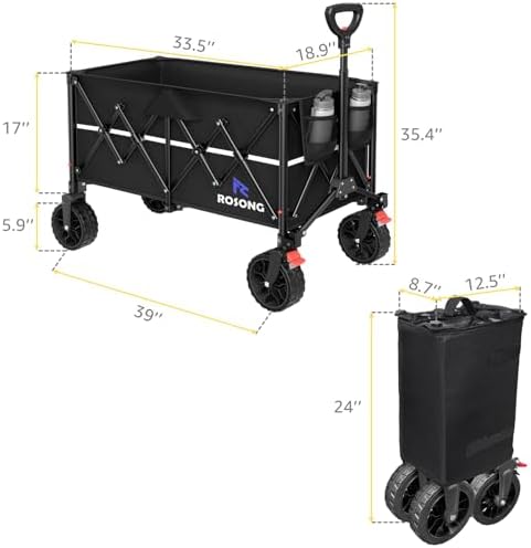ROSONG Collapsible Wagon Cart with Wheels Foldable - Folding Utility Heavy Duty Wagons Carts for Grocery Sports Garden Shopping Camping Wheelbarrows (Black, 150L) - Image 5