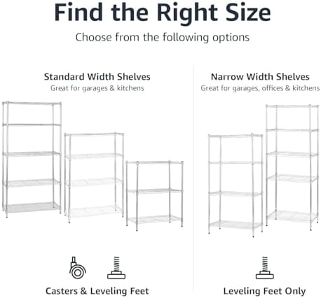 Amazon Basics 3-Shelf Adjustable Heavy Duty Steel Wire Shelving Rack with Chrome Finish, No-Tool Assembly, 250 lbs per Shelf, 23.2" L x 13.4" W x 30" H - Image 6