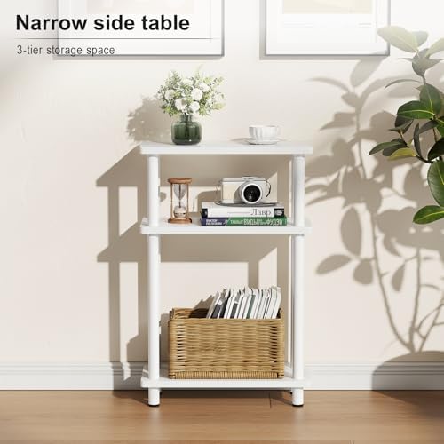 Apicizon Small Narrow Side Table, 3-Tier Skinny End Table, White - Image 4
