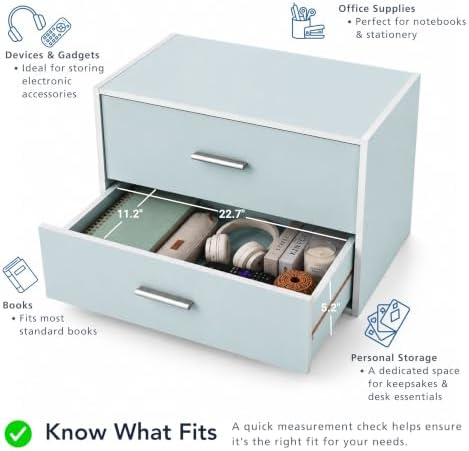 Homes: Inside + Out Apexa 2-Drawer Wooden Stackable Storage Drawers, Small Food Pantry Cabinet, Cajonera De Madera, Underbed Drawer Dorm Teen Room Decor & Bedroom, Home Office, Kitchen, Steel Blue - Image 4