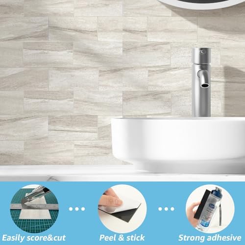 Art3d 102-Pack Peel and Stick Backsplash on Subway Tile, Biege Marble - Image 3