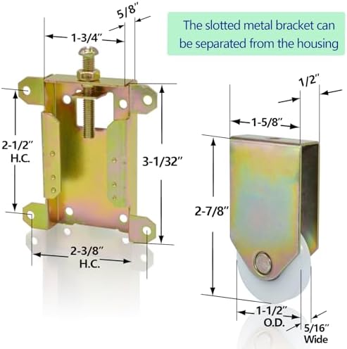 Sliding Mirror Closet Door Rollers Replacement Hardware Fits Contractors Part #W8020C Wardrobe Doors Wheels, 2-1/2" Vertical H.C., 1-1/2" Nylon Concaved Ball Bearing Wheel, 2 Pack - Image 2