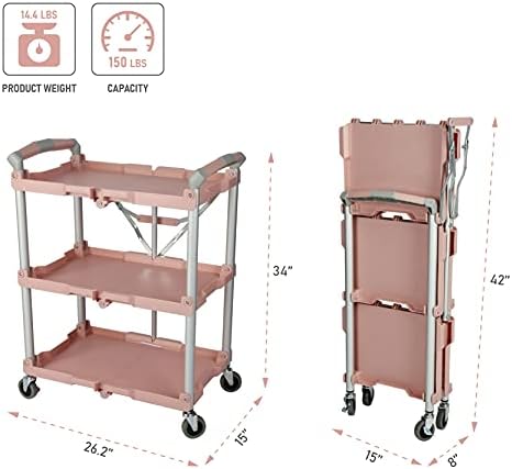 Olympia Tools 89-350 Pack-N-Roll Folding Collapsible Service Cart, 150LB Capacity, Rose - Image 3