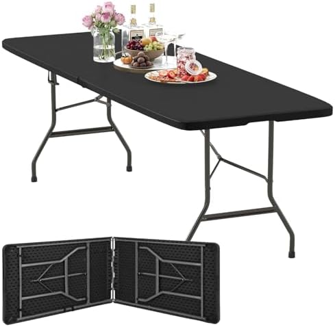 FDW | 8FT Folding Table | Black | Portable Plastic Table by FDW