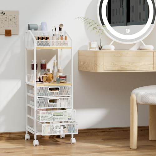 HapiRm Rolling Cart Makeup Organizer - Metal Makeup Cart with Wheels and Drawers for Small Spaces & Messy Vanities, Space-Saving Beauty Cosmetics Cart Storage Cabinet Stand for Perfume Hair Tools - Image 2