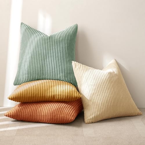 MIULEE Soft Corduroy Decorative Throw Pillow Covers Orange Teal 18x18 - Image 4