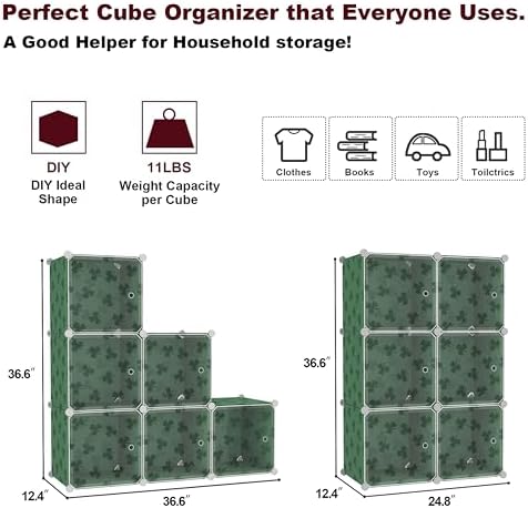 C&AHOME Clover Embossed Storage Organizer with Doors 6-Cube Shelf Green - Image 2