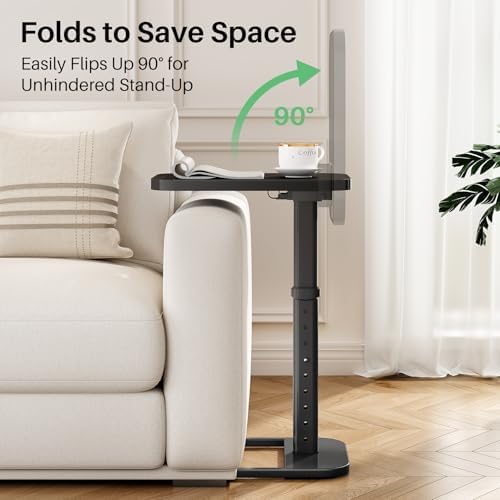 Kitstorack Upgraded TV Tray Table with Panel Lock, Adjustable Height & 90° Flip-Over Design, Sofa Arm End Side Table for Eating, Dinner, Snack, Laptop, Couch, Bed, Chair or Small Spaces, Black - Image 5
