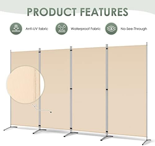 RANTILA 4 Panel Room Divider, 6 Ft Tall Folding Privacy Screen Room Dividers, Freestanding Room Partition Wall Dividers, 136''W x 20''D x 71''H, Beige - Image 3