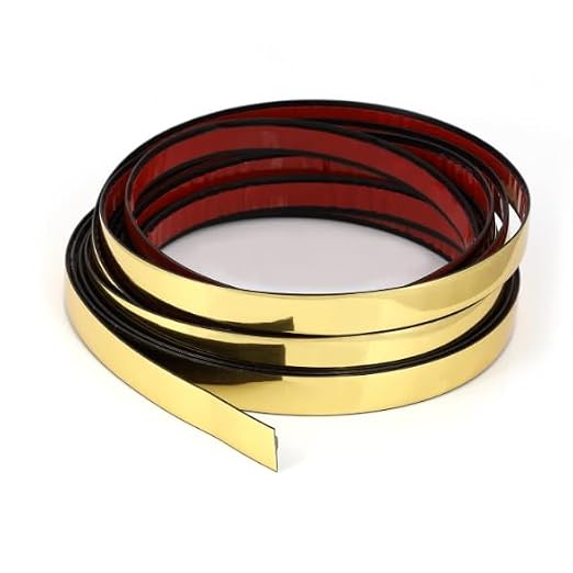 Gold Border Trim Peel and Stick Flexible PVC Wall Molding Trim Tape Self Adhesive Mirror Like Metallic Decorative Trim for Wall, Mirror, Door, Wardrobe (1/4 in X 16.4 FT, Gold) by SICCOMA