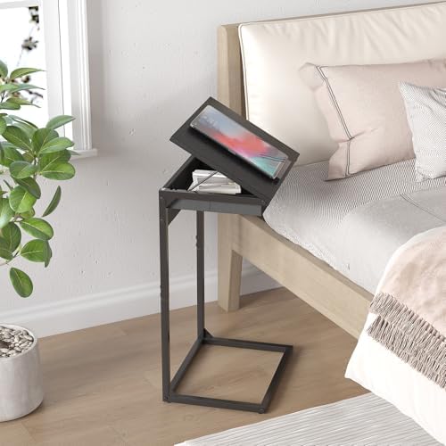 sthmec C Shaped End Table with Charging Station,45° Tiltable Adjustable Flip Top Side Table Set of 2,Small C Table Set 2 for Small Spaces,Slide Under Couch Sofa Bedside Table Living Room, Black - Image 7