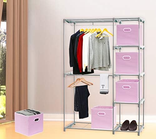 Simple Houseware 11-Inch Foldable Cube Storage Bins with Handles, Pink - Image 4