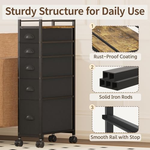 LASZOLA Narrow Cabinet Slim Storage Cart for Bathroom Small Space, Black - Image 5