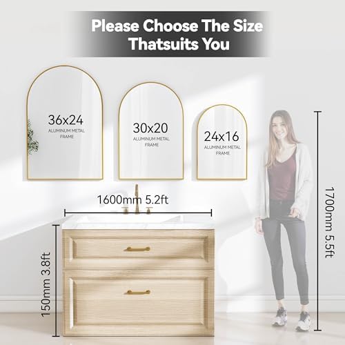 36x24 Bathroom Mirror Arch Wall Mounted/Against Aluminum Frame Gold - Image 5