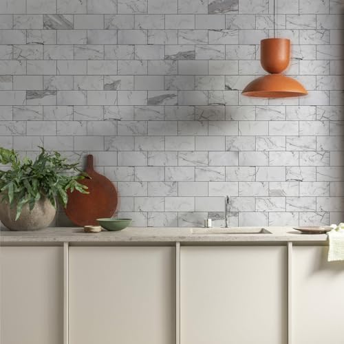 Vamos Tile 100-Piece Glossy Statury White Peel and Stick Backsplash Tile,3''x6'' PVC Subway Tile with Dark Gray Grout, Stick on Backsplash for Kitchen/Bathroom/Fireplace - Image 2