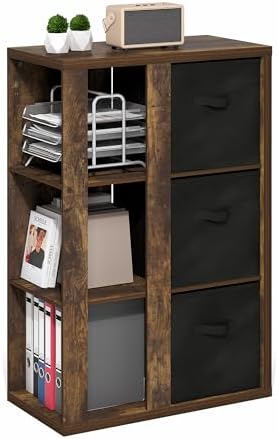 Furinno Viola Book Shelf, 3-Tier Bookshelf, Cube Storage Organizer Bookcase with Open Shelf, with Storage Bins, 13.6 x 29.3 x 43.8, for Living Room, Bedroom, Home Office, Amber Pine/Black - Image 5