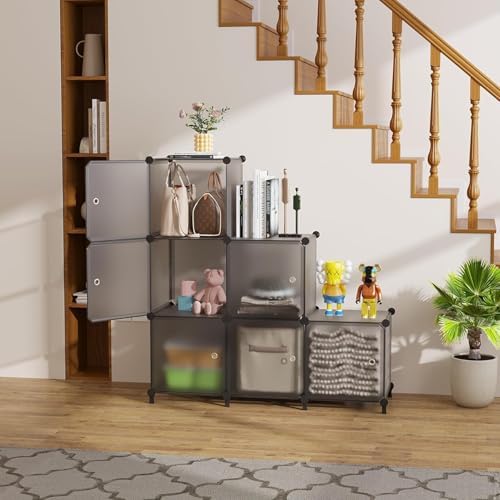 6Cube Storage Organizer Modular Stackable with Doors Grey - Image 5