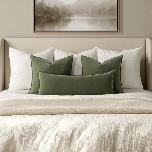 MIULEE Decorative Linen Lumbar Pillow Cover 14x36 Inch Dark Olive Green - Image 2