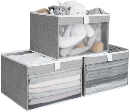 StorageWorks Closet Storage Bins with Mesh Front Window, Gray, 3-Pack by StorageWorks