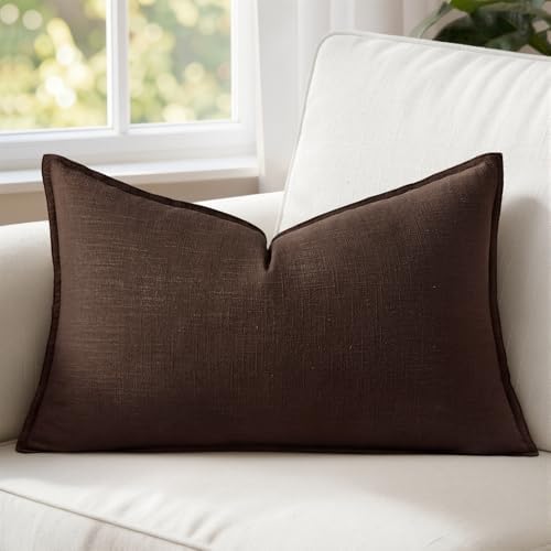 MIULEE Decorative Linen Lumbar Pillow Cover 12x20 Inch Dark Brown by MIULEE