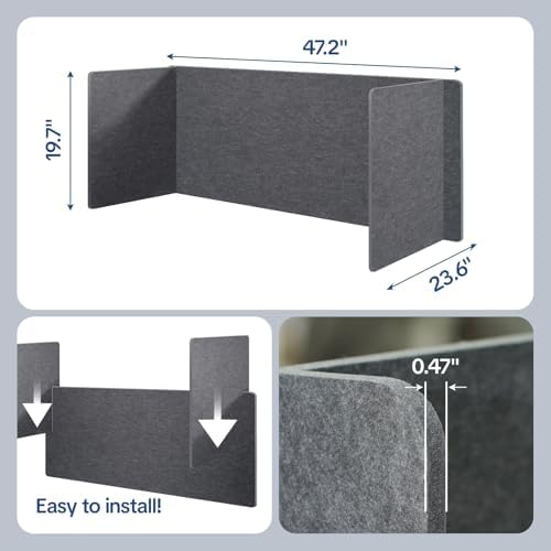 Desk Divider Privacy Screen 3 Panel Sound Absorbing - 47.2”x 23.6”x 19.7” Freestanding Acoustic Partitions for Office, Noise Reducing Panels for School, Home, Library,Dark Grey - Image 2