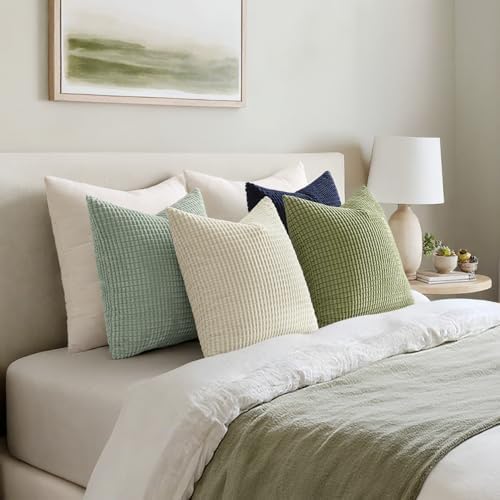 MIULEE Farmhouse Decorative Pillow Covers 20x20 Inch Set of 4 Muted Teal - Image 5