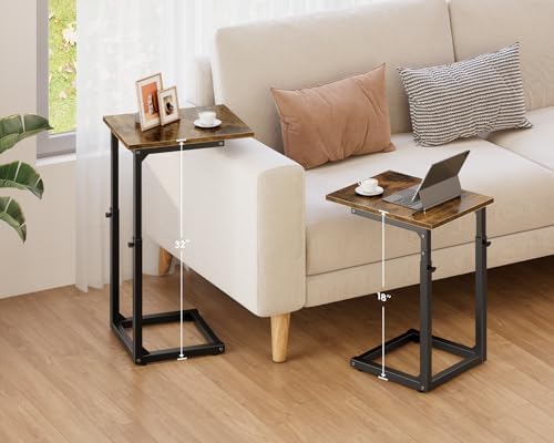 Vagusicc C-Shaped End Table for Couch, 33" Tall C Table Adjustable Height Side Table, Couch Side Tables with Metal Frame Slide Under Sofa, Sofa Table TV Tray for Living Room, Bedroom, Bedside, Brown - Image 2