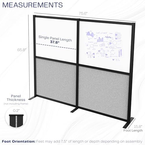 VIVO Dry Erase/Gray Freestanding 76 x 66 inch Privacy Panel, PP-MWS63B-WB - Image 3