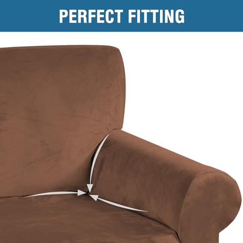 H.VERSAILTEX Stretch Velvet Armchair Cover Couch Covers 1 Cushion Chair Slipcover for Living Room Furniture Cover Crafted from Thick Comfy Rich Velour (Chair 31"-49", Caramel Cafe) - Image 4
