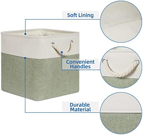 Temary Cube for Shelves 11 Inch Bin 4Pack Fabric Storage Baskets for Organizing Toys, Clothes, Decorative Baskets with Rope Handles (White&Green) - Image 4