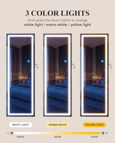 LVSOMT 42.5" Wall Mounted Jewelry Organizer with LED Mirror, White - Image 4