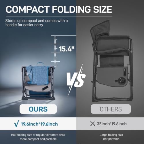EVER ADVANCED Camping Directors' Chair with Side Table, Portable Folding with Compact Size, Breathable & Quick Dry Design Heavy Duty Lawn Chair with Pocket, 400lbs, Elastic Mesh, Blue - Image 3