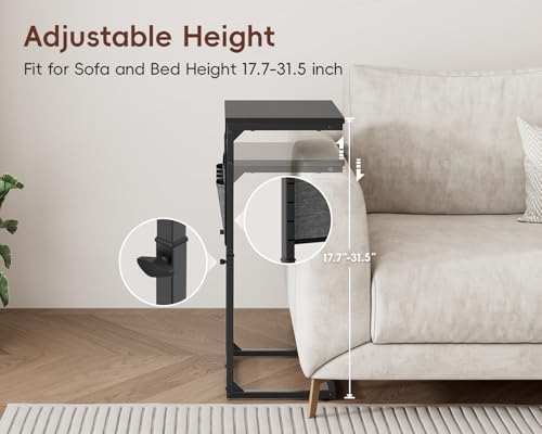 Vagusicc C-Shaped End Table Set of 2 with Charging Station, Small Side Table for Couch, Adjustable Height Couch Side Table, Slide Under Sofa Table TV Tray Tables for Living Room,Bedroom,Bedside, Black - Image 4