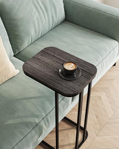 KJGKK C Shaped End Table, 27 Inches High Small Side Table for Sofa and Bed, Couch Table Slides Under, Tall Tv Tray Table for Living Room, Bedroom, Metal Frame, Black Oak - Image 2
