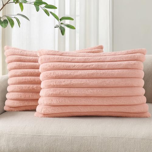 Pallene Faux Fur Decorative Throw Pillow Covers 12x20 Set of 2, Pink by PALLENE